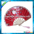 Heat pattern bamboo ribs silk fan with lace